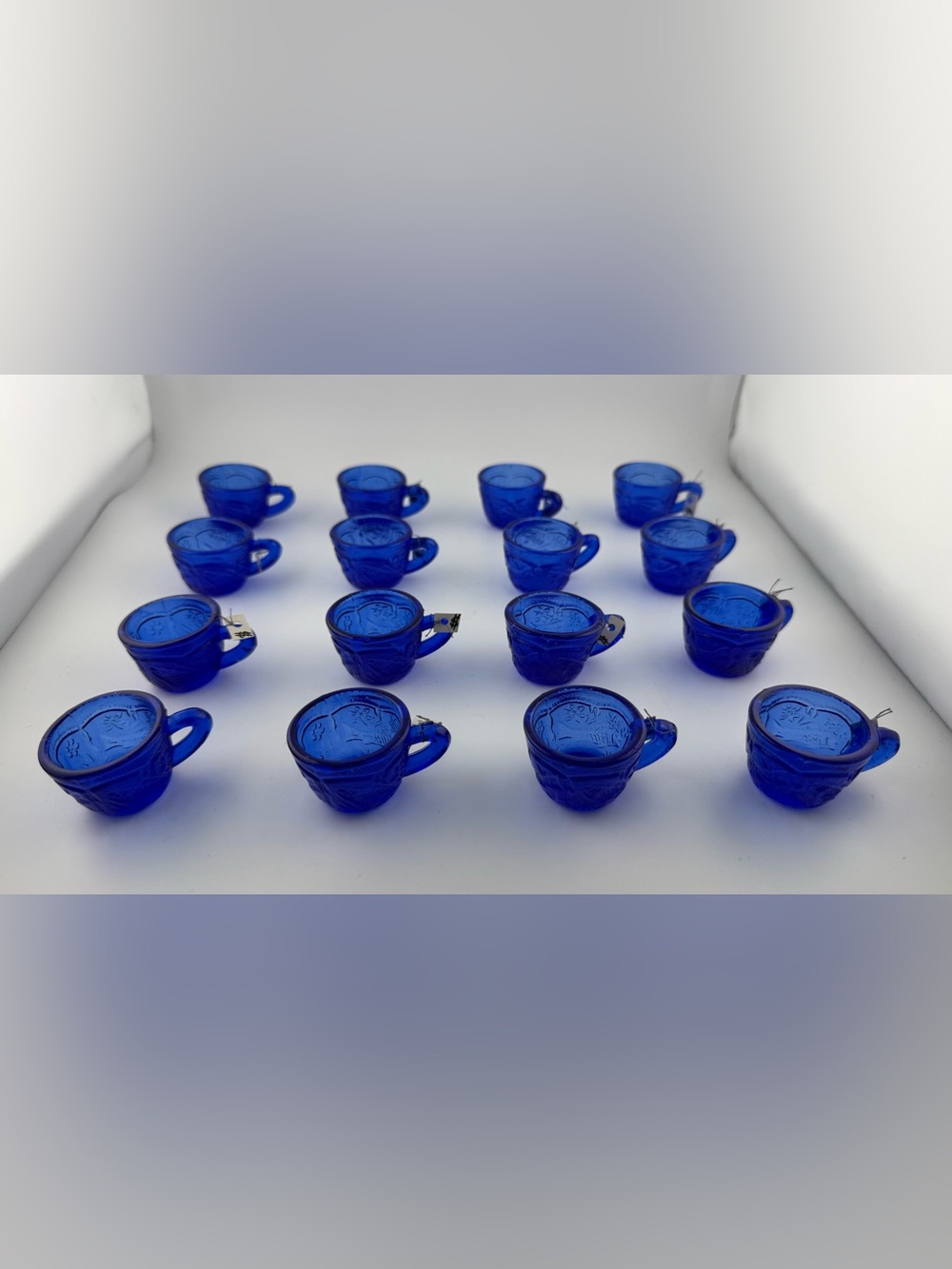 Vintage 16 miniature cobalt blue glass cups Excellent condition